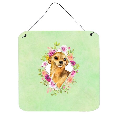 Carolines Treasures 6 x 6 in. Chihuahua No.1 Green Flowers Wall or Door Hanging Prints CK4288DS66